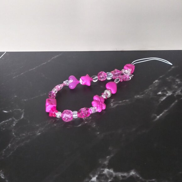 Hot Pink Party Charm Phone Strap – Dice, Hearts & Star Beads Galore! - Picture 7 of 7